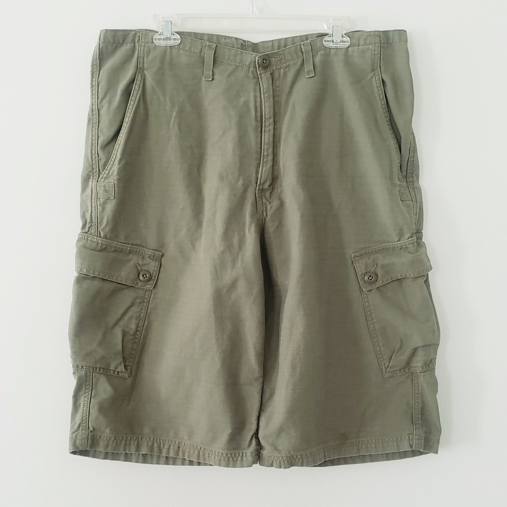 Levi Strauss Signature Mens Baggy Cargo Shorts‎ SIZE 38 Y2K Skater Thick Green